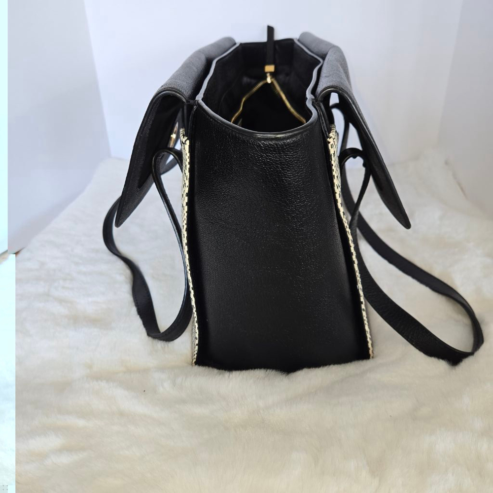 Henri Bendel Black Leather Handbag with Woven Detailing & Gold-toned hardware - Picture 8 of 15